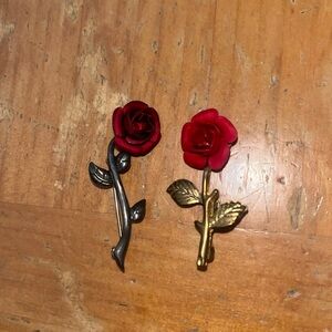 2 Vintage Rose Brooches